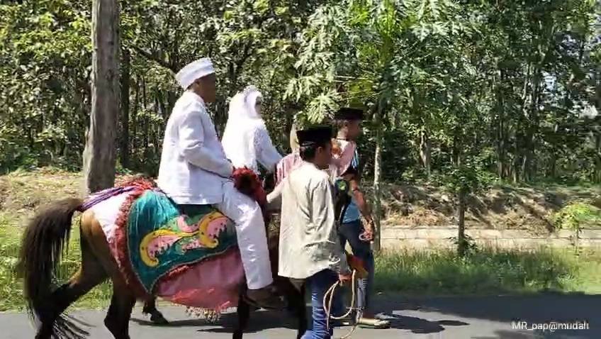 Naik Kuda menuju KUA, pasangan pengantin ini jadi perhatian warga