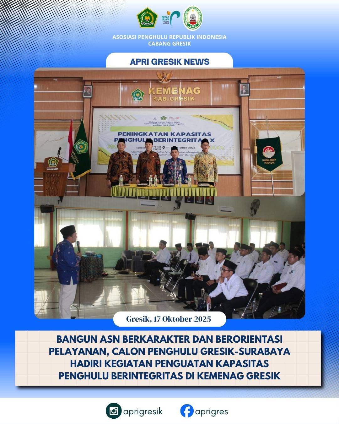 Bangun ASN Berkarakter dan Berorientasi Pelayanan, Calon Penghulu Gresik-Surabaya Hadiri Kegiatan Penguatan Kapasitas Penghulu Berintegritas di Kemenag Gresik