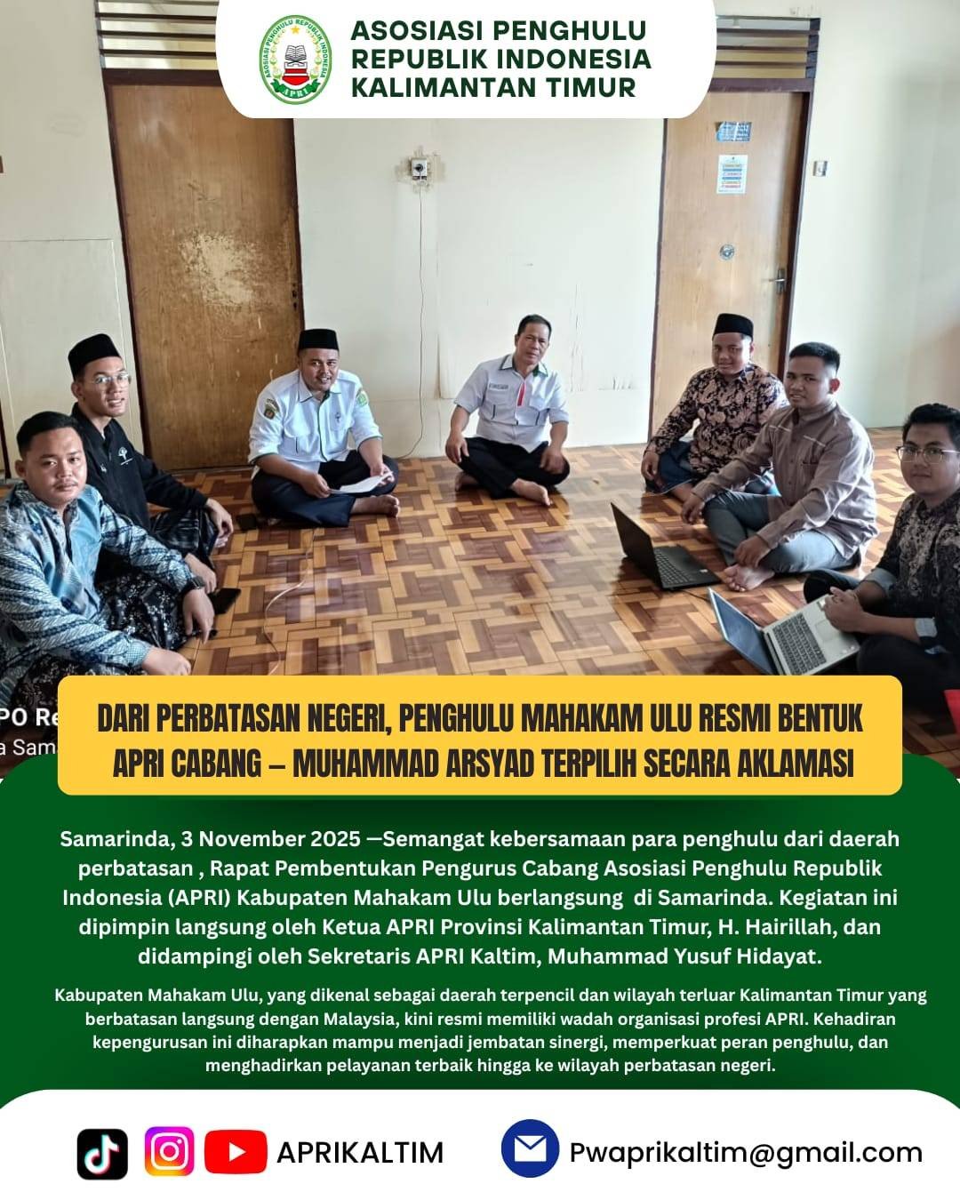 Dari Perbatasan Negeri, Penghulu Mahakam Ulu Resmi Bentuk APRI Cabang — Muhammad Arsyad Terpilih Secara Aklamasi