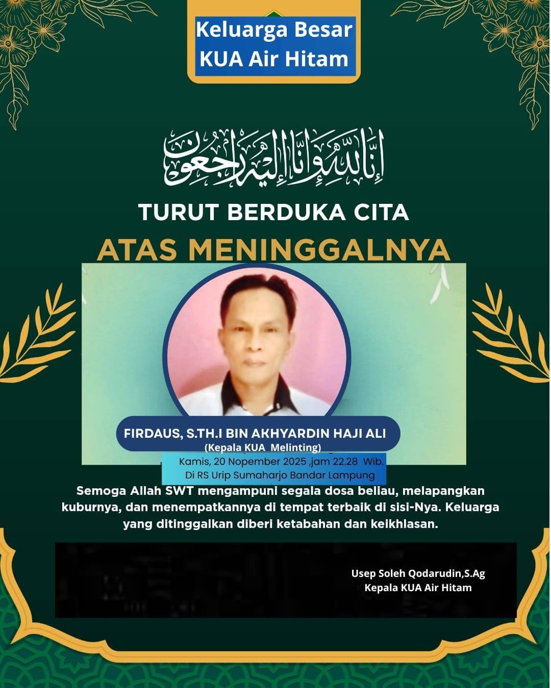 KUA Air Hitam Sampaikan Dukacita Mendalam 