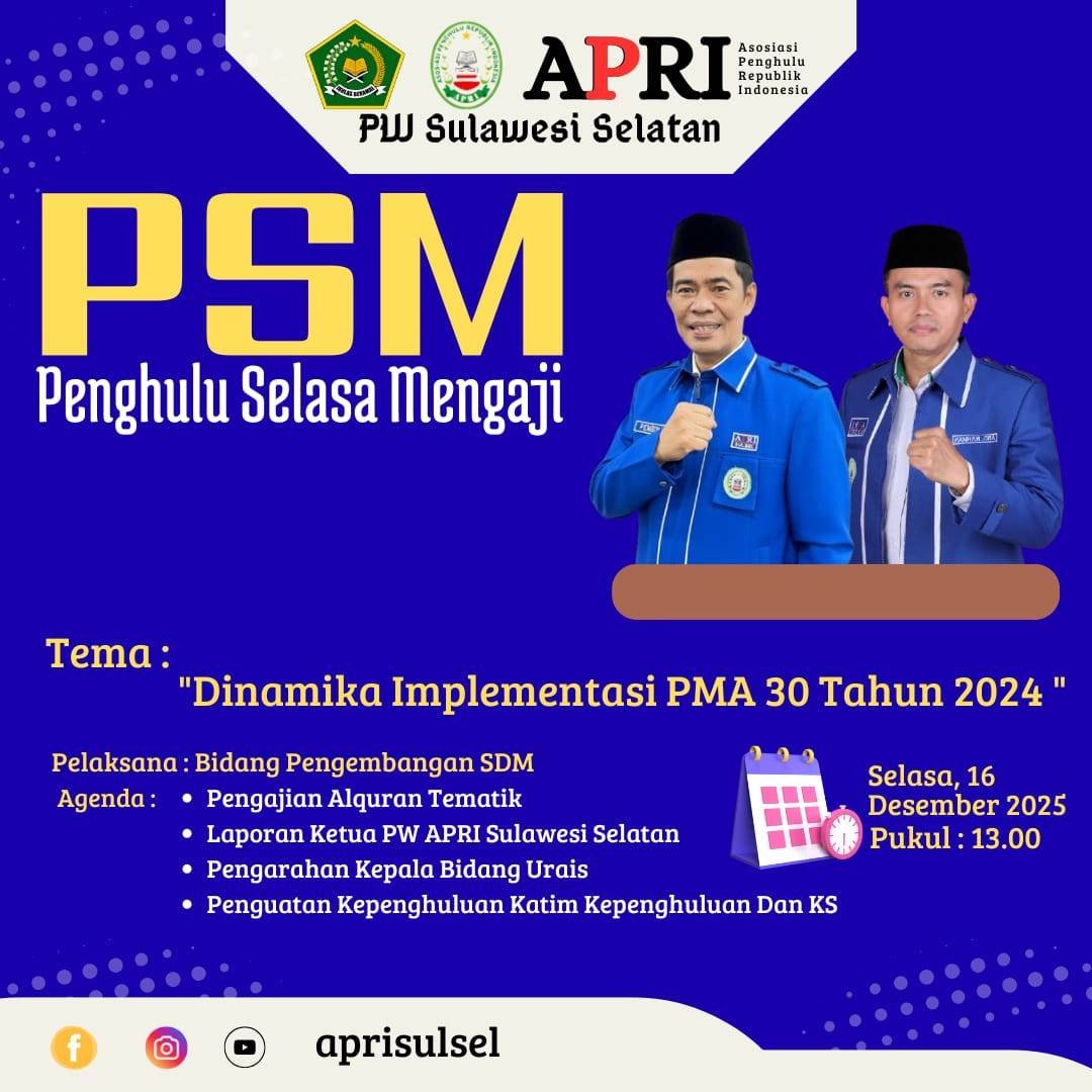 PW APRI Sulsel Gelar Penghulu Selasa Mengaji, Bahas Implementasi PMA Nomor 30 Tahun 2024