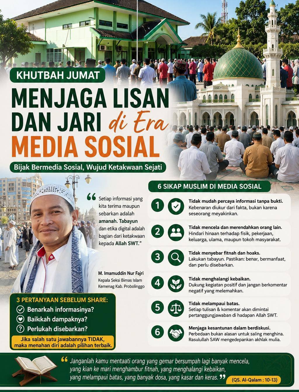 Kasi Bimas Islam Kemenag Probolinggo Ajak Jamaah Jaga Lisan dan Jari di Era Media Sosial