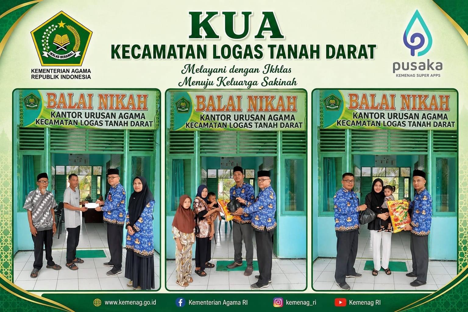 Salurkan Amanah BAZNAS, KUA Logas Tanah Darat Berikan Santunan Tunai dan Sembako di Kantor KUA