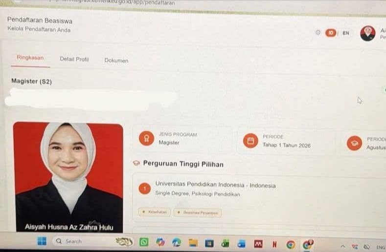 Menginspirasi, Putri Ketua Wilayah PW APRI Sumut Lulus Beasiswa BIB Kemenag RI 2026 Menegaskan Komitmen Pemerintah dalam Mendukung Pendidikan