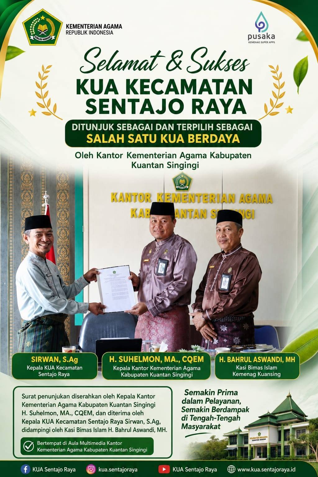 KUA Kecamatan Sentajo Raya Ditunjuk sebagai Salah Satu KUA Berdaya, Siap Wujudkan Pelayanan Prima yang Berdampak