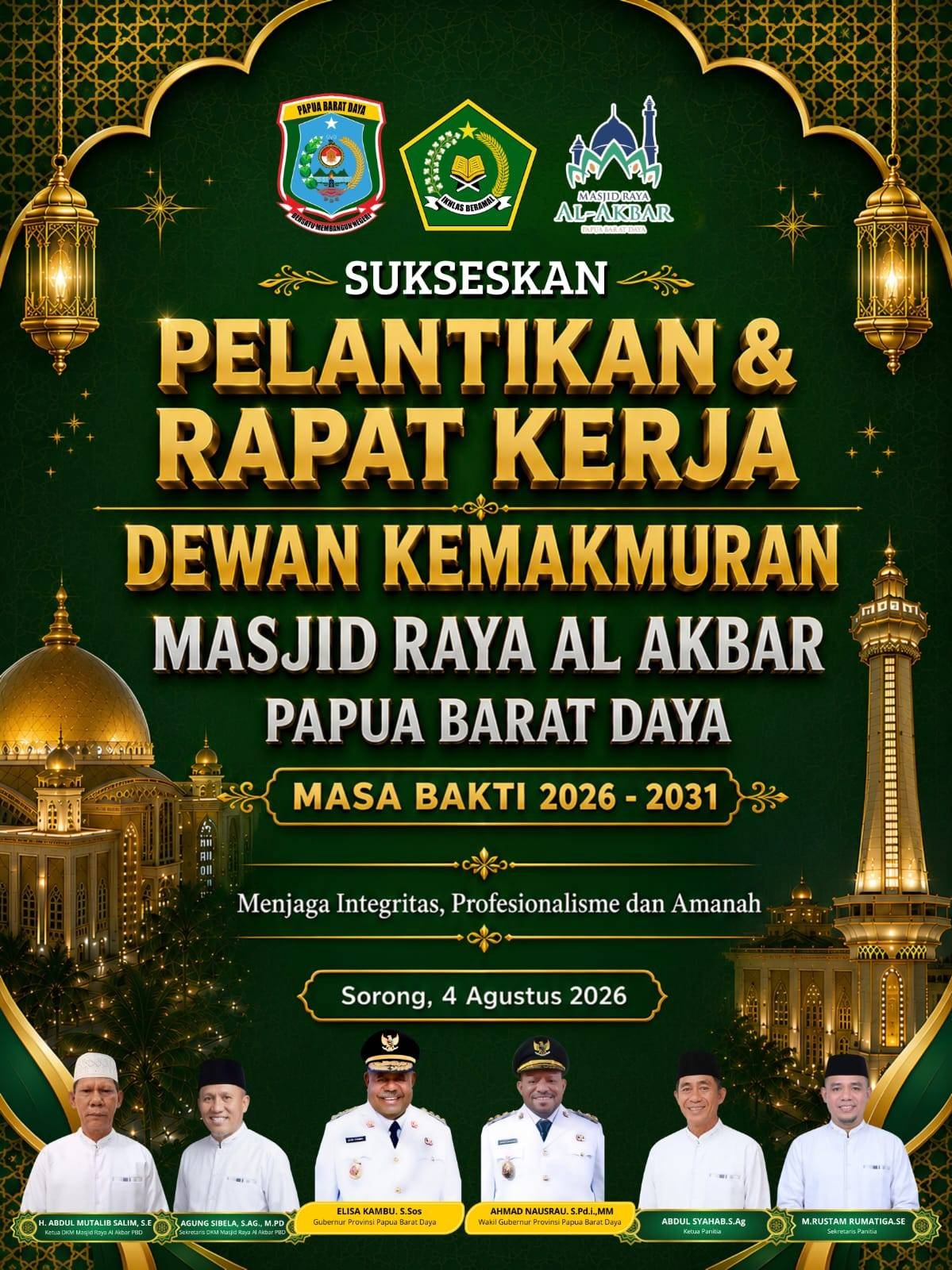 Gubernur Lantik Pengurus DKM Masjid Raya Al Akbar Provinsi PBD, 2 Di antaranya Kepala KUA
