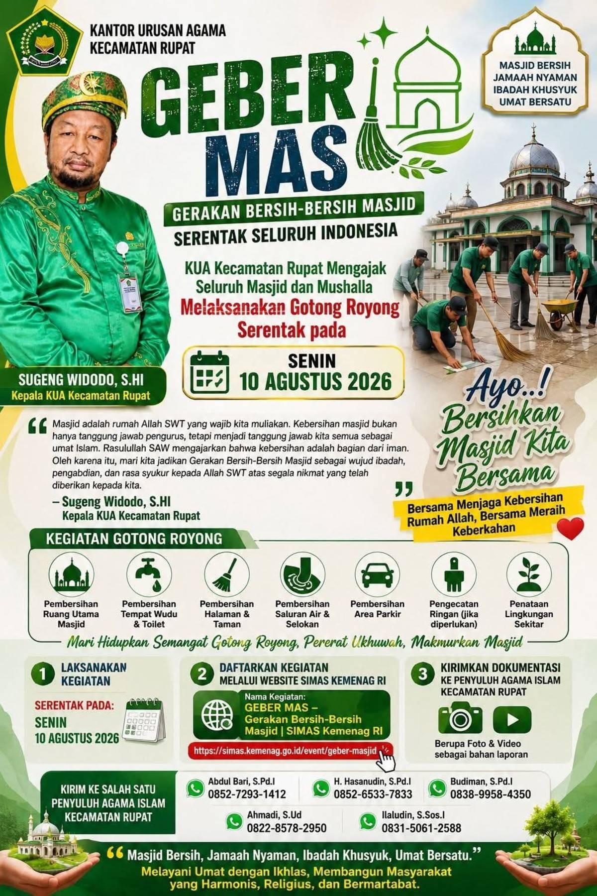Sambut GEBER MAS, KUA Kecamatan Rupat Ajak Pengurus dan Jamaah Gelar Gotong Royong Serentak pada 10 Agustus 2026