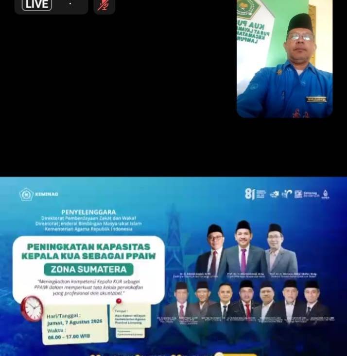 Perkuat Digitalisasi Layanan Wakaf, Kepala KUA Marga Tiga Ikuti Pembinaan PPAIW Zona Sumatera
