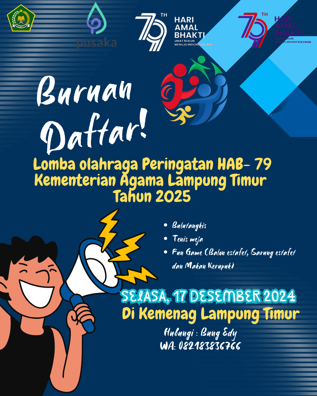 Hari Amal Bhakti ke-79, Kemeng Lampung Timur akan Lomba Olahraga dan Fun Game
