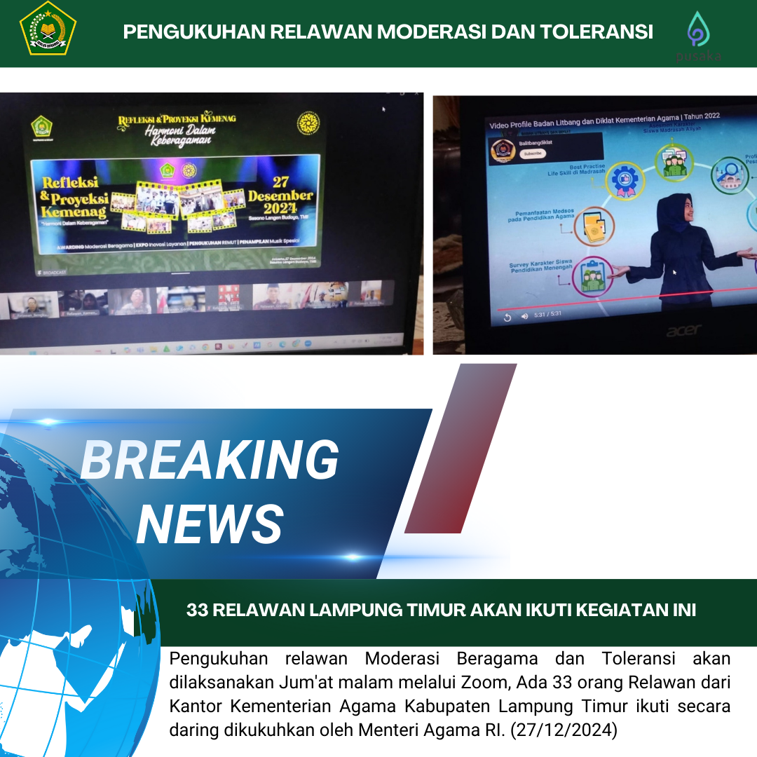 33 Relawan Moderasi Lampung Timur Dikukuhkan Langsung oleh Menteri Agama