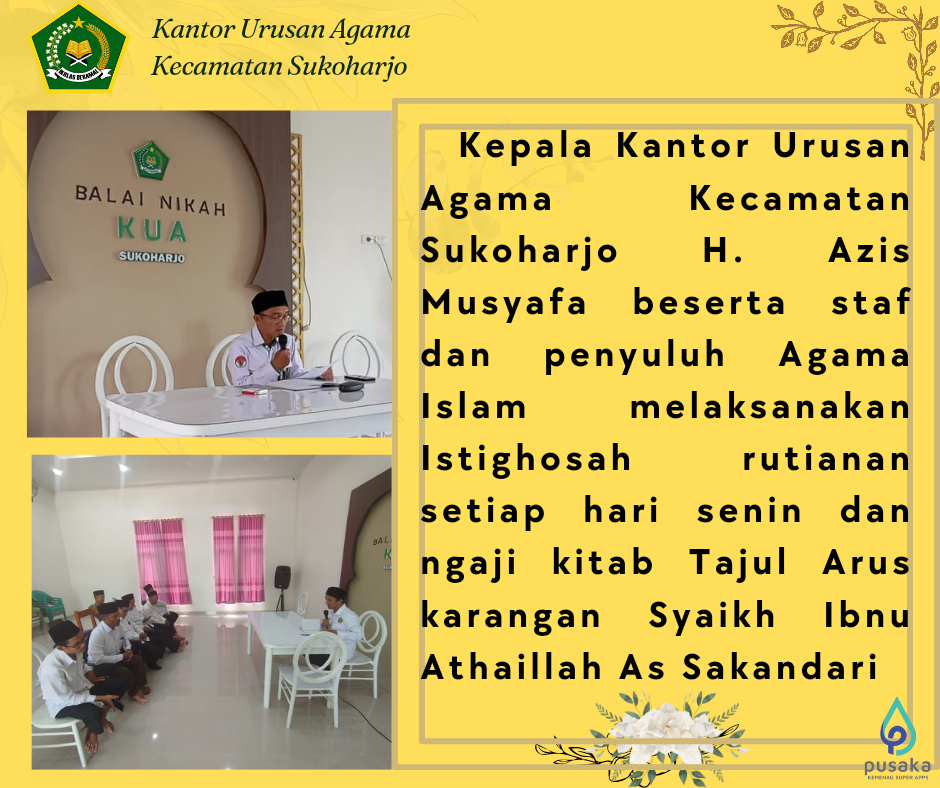 KUA SUKOHARJO GELAR ISTIGHOSAH DI PIMPIN OLEH KEPALA KUA SUKOHARJO AZIS MUSYAFA
