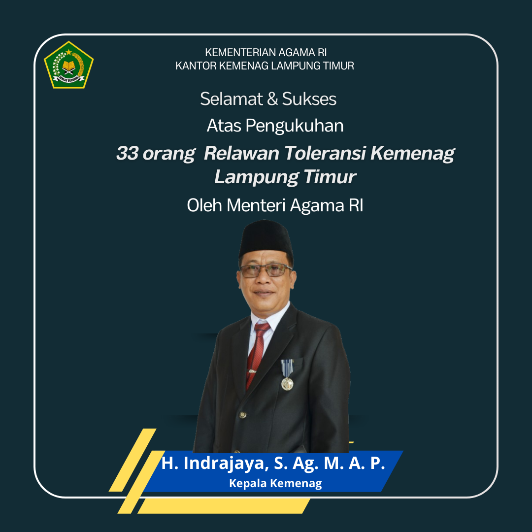 Kemenag Lampung Timur Apresiasi Pengukuhan 33 Relawan Toleransi  