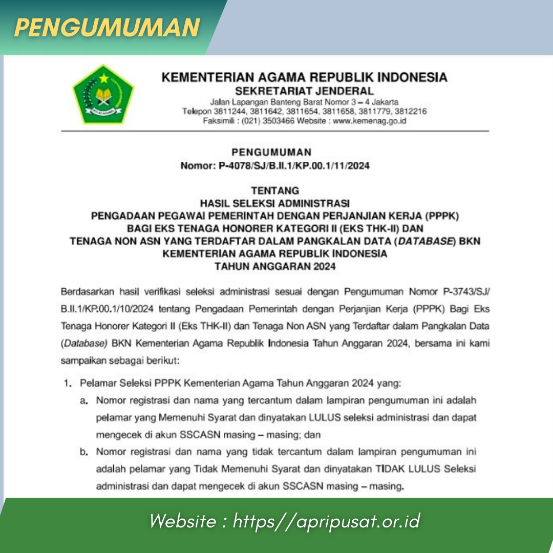 PENGUMUMAN HASIL SELEKSI ADMINISTRASI PPPK, YANG TIDAK LULUS ADA MASA SANGGAH LO.. 