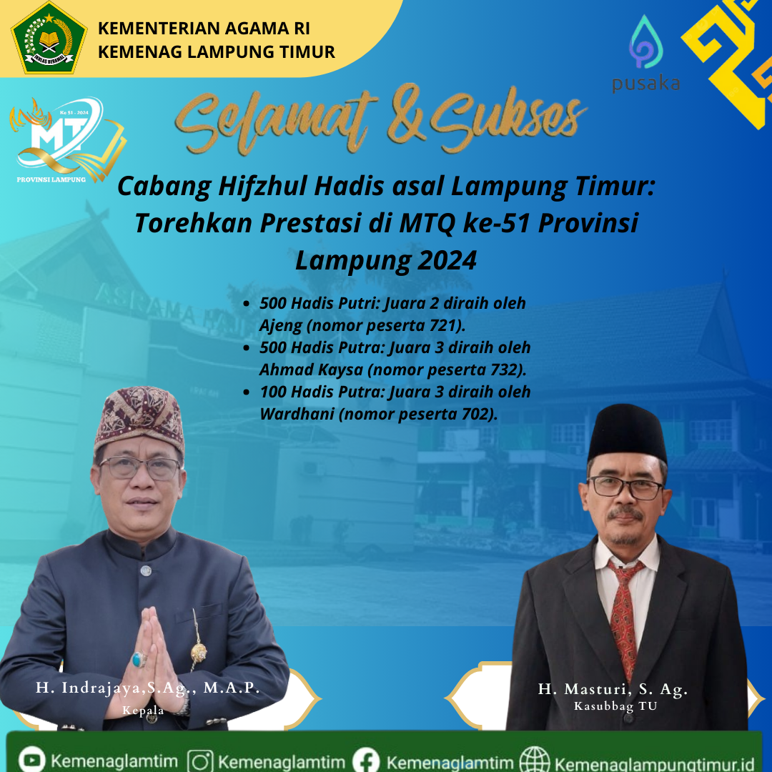 Cabang Hifzhul Hadis asal Lampung Timur: Torehkan Prestasi di MTQ ke-51 Provinsi Lampung 2024