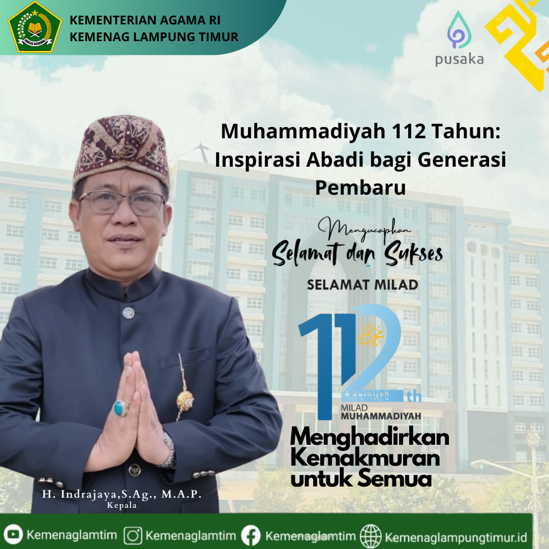 Muhammadiyah 112 Tahun: Inspirasi Abadi bagi Generasi Pembaru Oleh :  [H. Indrajaya, S.Ag., M.A.P,]