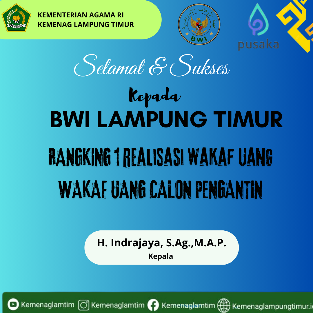 BWI Lampung Timur Raih Peringkat Pertama Realisasi Wakaf Uang Catin