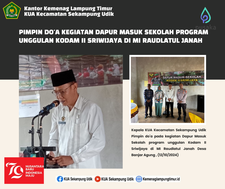 Kepala KUA Sekampung Udik Pimpin Do'a Pada Kegiatan Dapur Masuk Sekolah