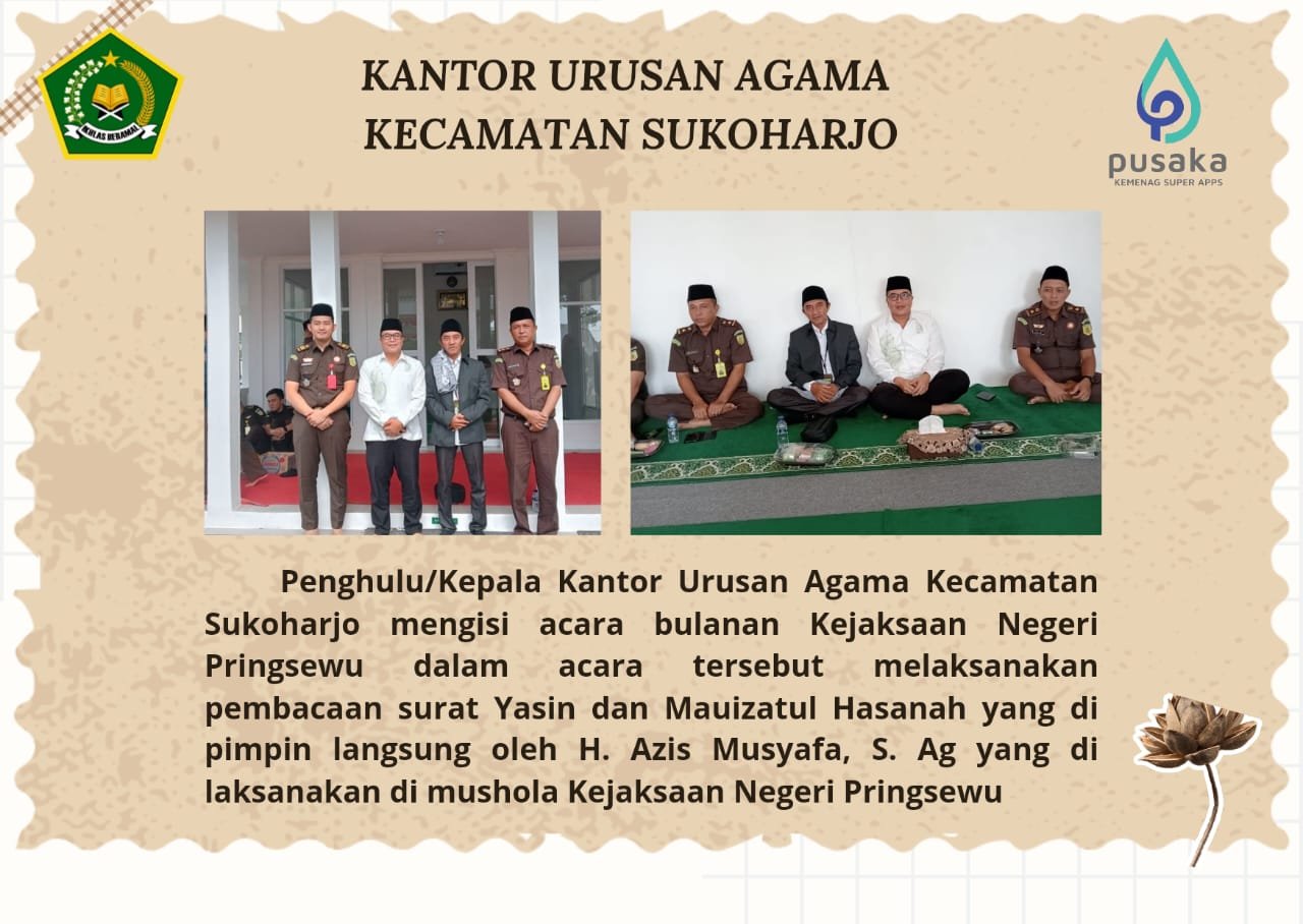 KEPALA KUA KECAMATAN SUKOHARJO MEMBERIKAN  MAUIZATUL HASANAH DI KEJAKSAAN NEGERI PRINGSEWU