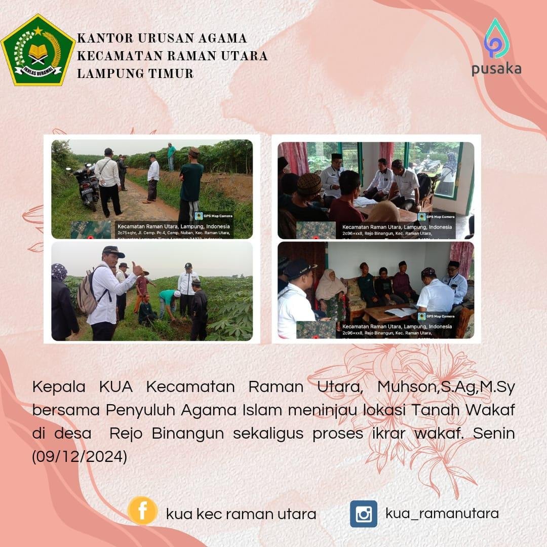 Kepala KUA Raman Utara Tinjau Lokasi Tanah Wakaf di Rejo Binangun