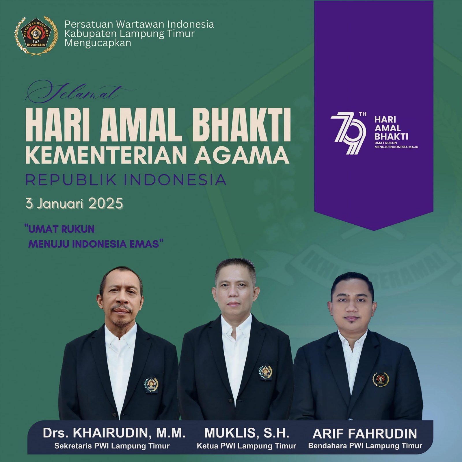 DPD PWRI Lampung Timur Sampaikan Ucapan Selamat pada HAB ke-79 Kementerian Agama RI 