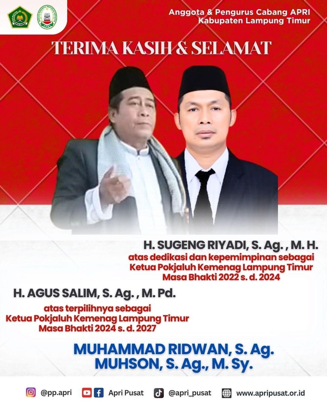 PC APRI Lampung Timur Ucapkan Selamat kepada H. Agus Salim sebagai Ketua Pokjaluh Lampung Timur 2025-2029