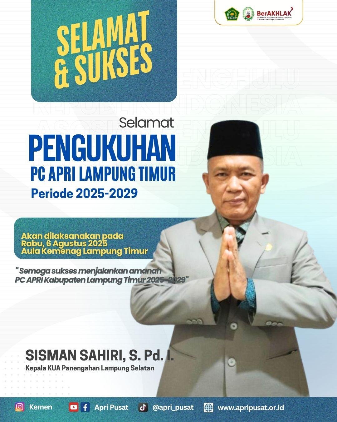 Kepala KUA Panengahan Dukung Pengukuhan PC APRI Lampung Timur
