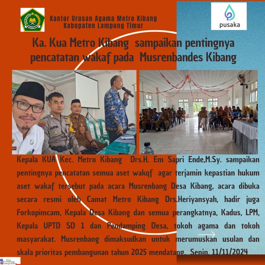 Kepala KUA Metro Kibang Hadiri Musrenbang, Akan Prioritaskan Usulan Aset Wakaf agar berkepastian Hukum