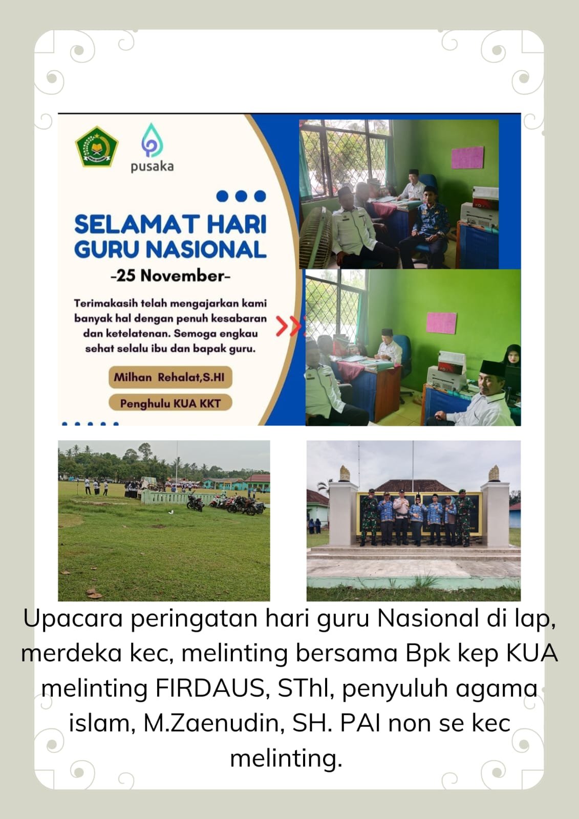 Kepala KUA Melinting, Firdaus S.THI, Ikuti Upacara Hari Guru di Lapangan Merdeka Kecamatan Melinting