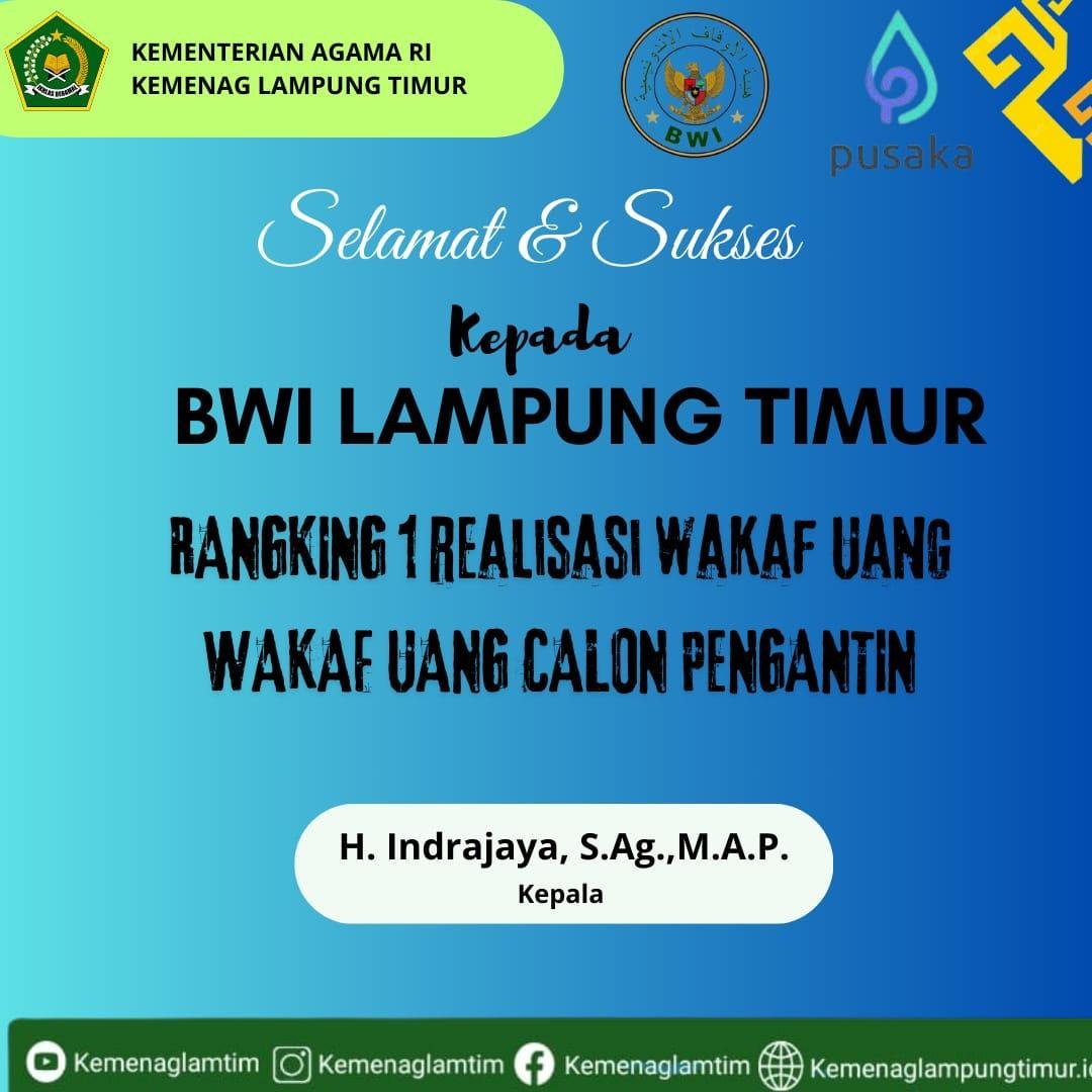 Kakankemenag Lampung Timur Berikan Apresiasi BWI Lampung Timur Raih Peringkat Pertama Realisasi Wakaf Uang Catin