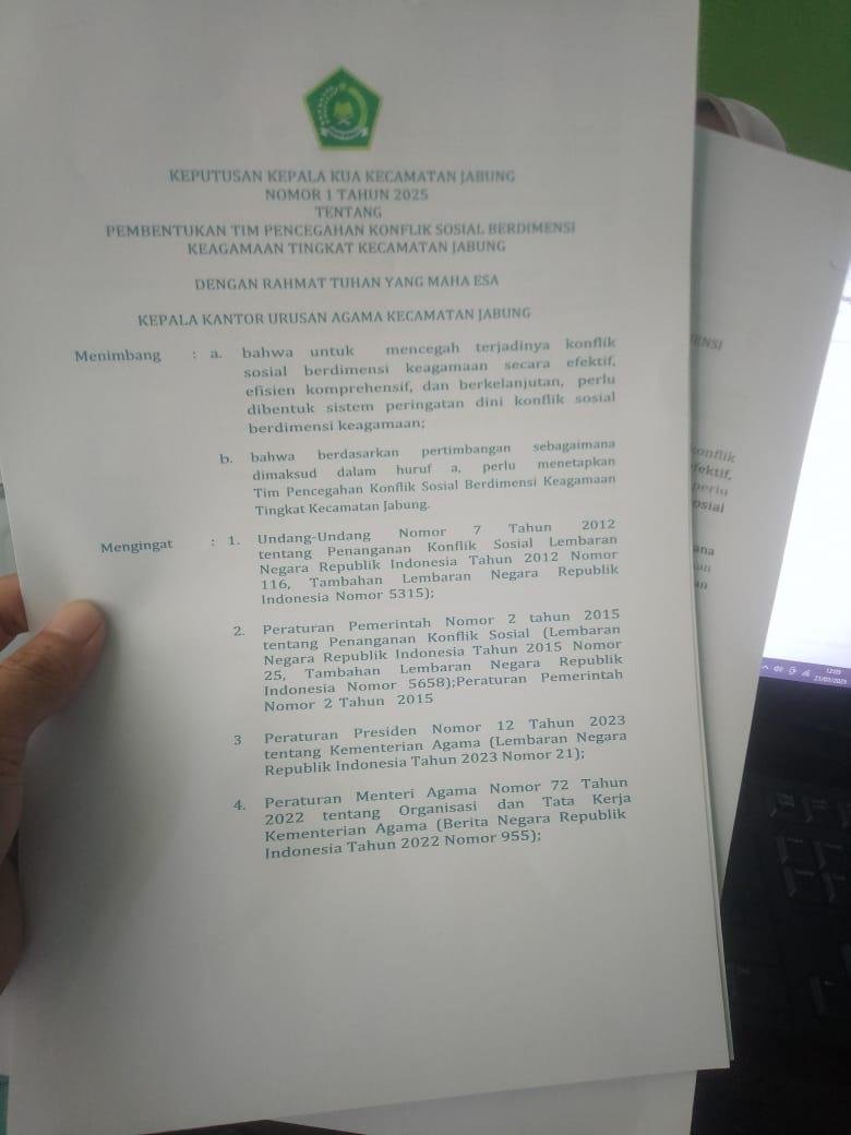 Imron Rosyadi Terbitkan SK Terbaru Terkait Tim Pencegahan Konflik Berdimensi Kecamatan Jabung