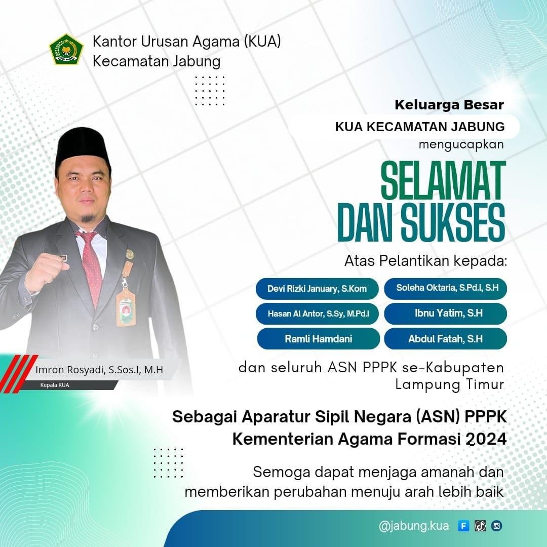 Kepala KUA Jabung Ucapkan Selamat atas Pelantikan ASN PPPK Kemenag Formasi 2024