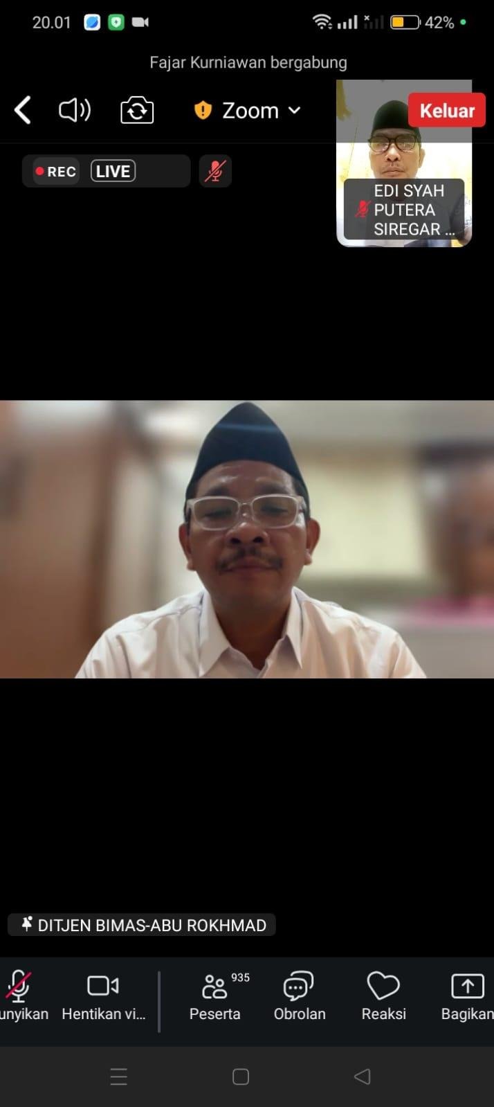 Lewat Zoom, Plt. KUA Bandar Khalifah Ikuti Doa Bersama Penghulu Keluarga Sakinah Untuk Indonesia Damai