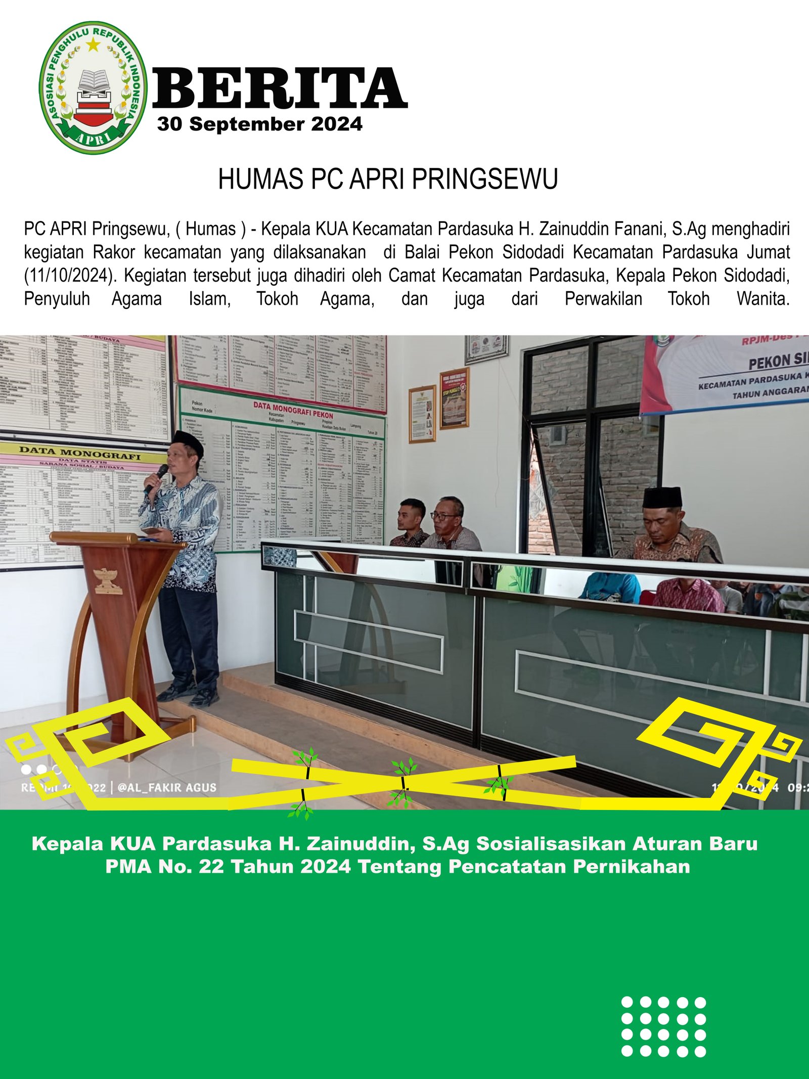 Kepala KUA Pardasuka Lakukan Sosialisasi
